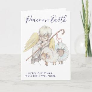 Christmas Angel Shepherd with Sheep Holiday Card