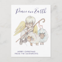 Christmas Angel Shepherd with Sheep Holiday Postcard