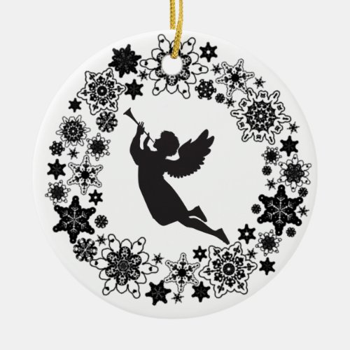 Christmas Angel Silhouette Ceramic Ornament