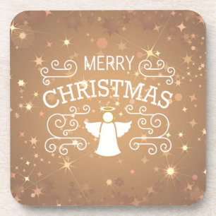 Christmas angel, sparkling stars drink coaster