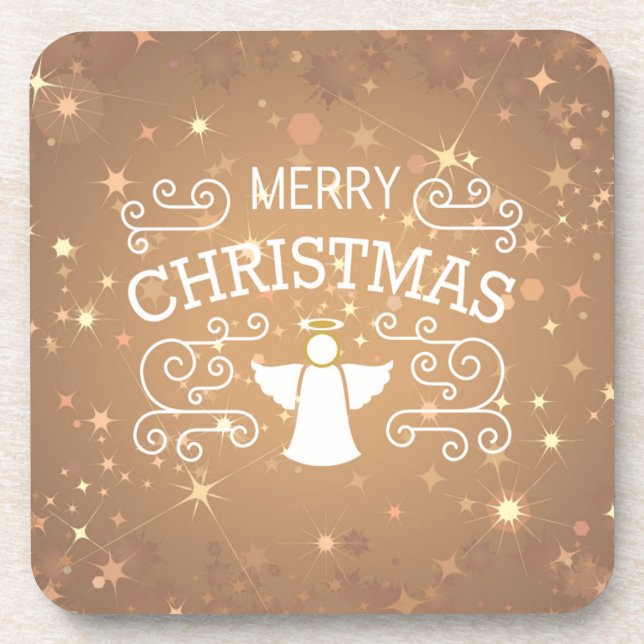 Christmas angel, sparkling stars drink coaster (Front)