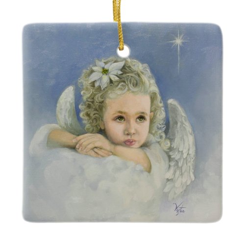 Christmas Angel Square  Ceramic Ornament