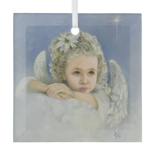 Christmas Angel Square Glass Ornament