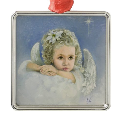 Christmas Angel Square Metal Ornament