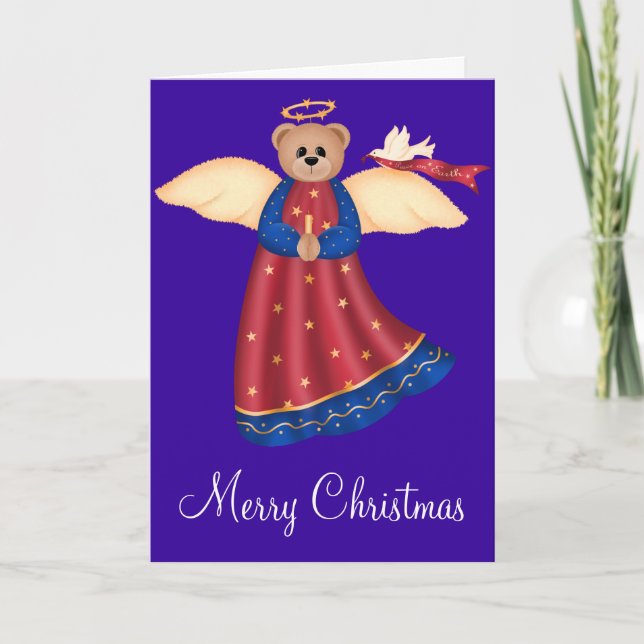Christmas Angel Teddy Bear d1 Greeting Card (Front)