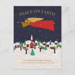 Christmas Angel Town Folk Art Holiday Moving Announcement Postcard