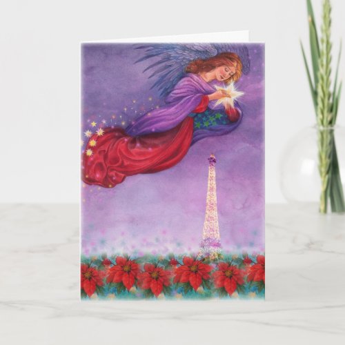 christmas angel twinkling eiffel tower holiday card