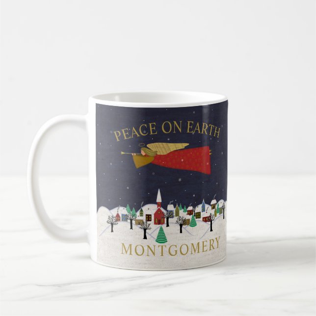 Christmas Angel Village Peace on Earth Monogram Coffee Mug (Left)