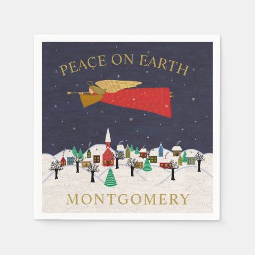 Christmas Angel Village Peace on Earth Monogram Napkins