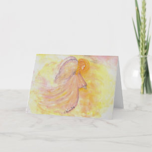 Christmas Angel Watercolor art Pink Holiday Card