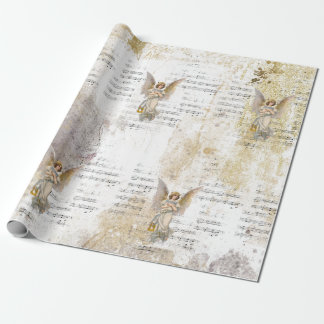 Christmas Angel Wings Music Gold Decoupage Idea Ti Wrapping Paper