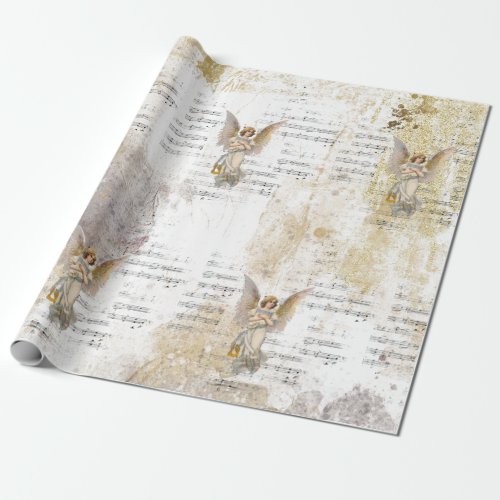 Christmas Angel Wings Music Gold Decoupage Idea Ti Wrapping Paper