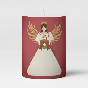 Christmas Angel Wings Ombre Red Green Wreath Pillar Candle