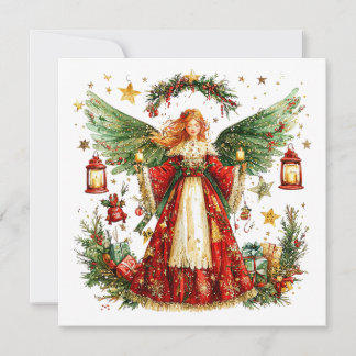 Christmas Angel & Winter berries Holiday Card