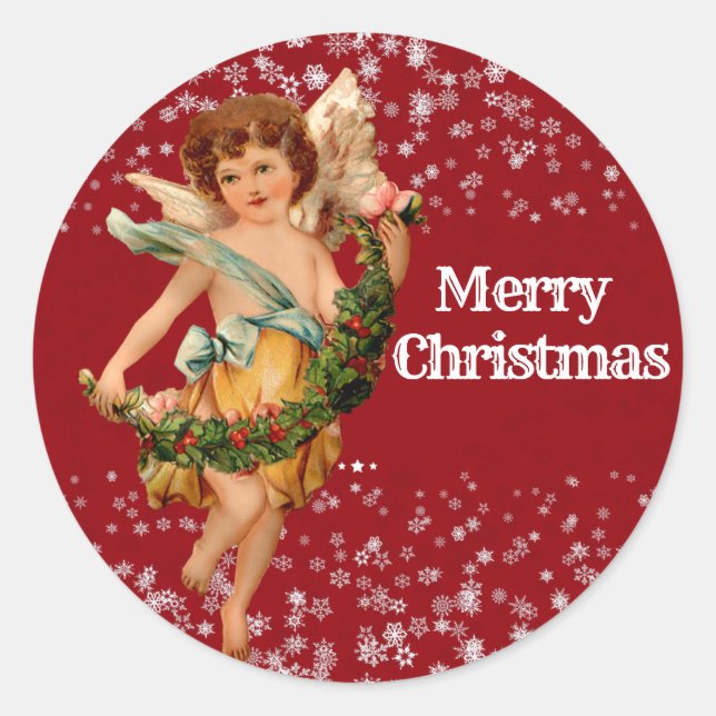 Christmas Angel Winter Snowflakes Kid Party Crafts Classic Round Sticker (Front)