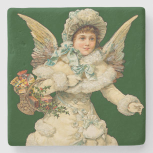 Christmas Angel With Basket Stone Coaster