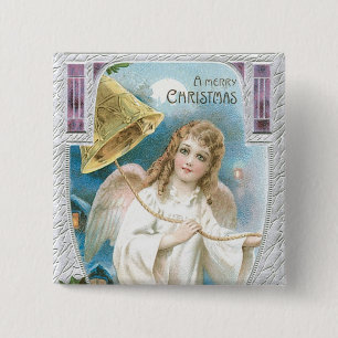 Christmas Angel with Bell Pinback Button