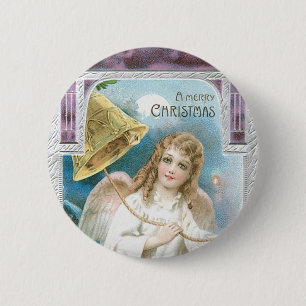 Christmas Angel with Bell Pinback Button