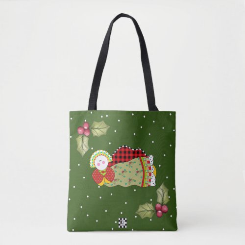 Christmas Angel With Buffalo Plaid Wings Tote Bag