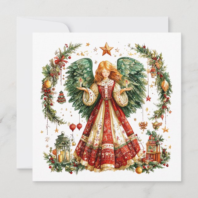 Christmas Angel with candles Holiday Card (Front)
