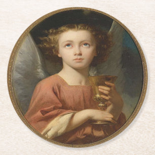 Christmas Angel With Chalice Round Paper Coaster