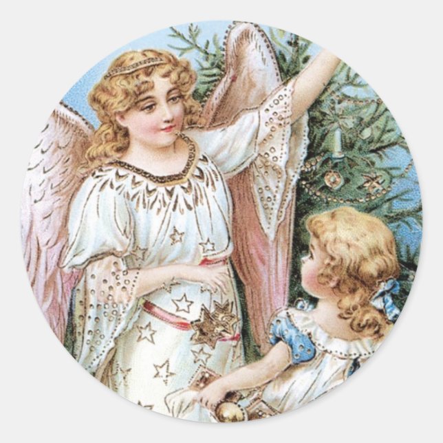 Christmas Angel with Child Classic Round Sticker (Front)