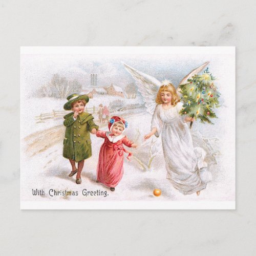 Christmas Angel with Children Holiday Postcard