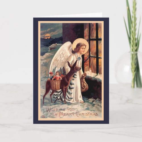 Christmas Angel With Deer Greeting Card