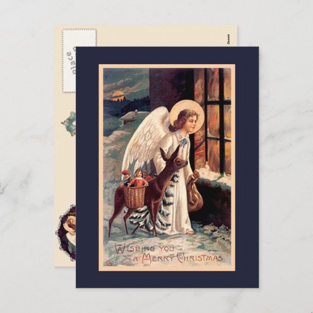 Christmas Angel With Deer Vintage Postcard (Front/Back)