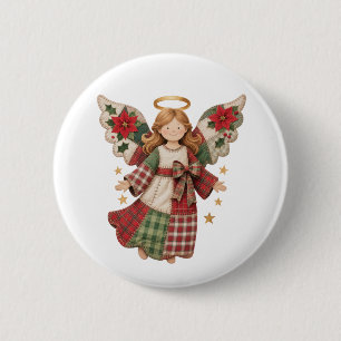 Christmas Angel with Golden Stars Button