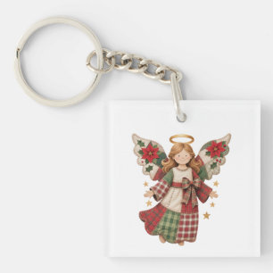 Christmas Angel with Golden Stars Keychain