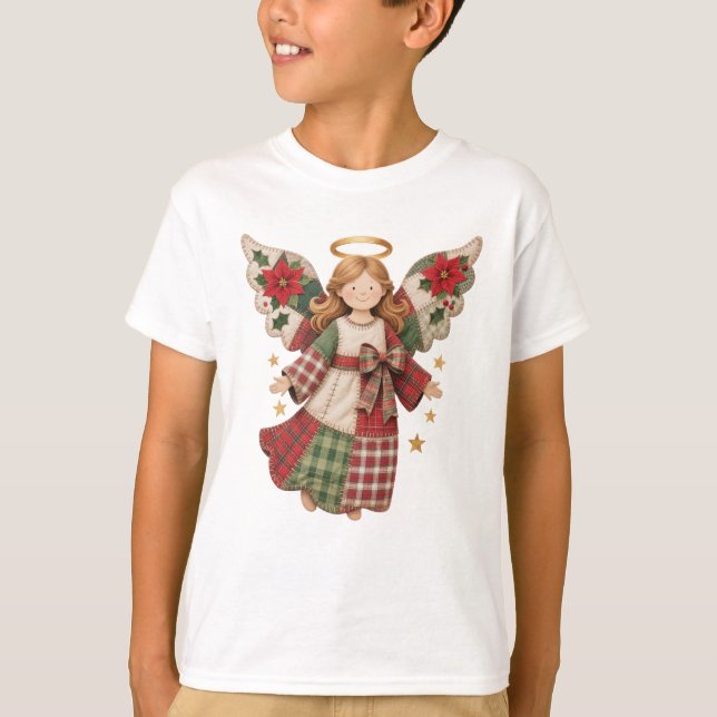 Christmas Angel with Golden Stars T-Shirt (Front)
