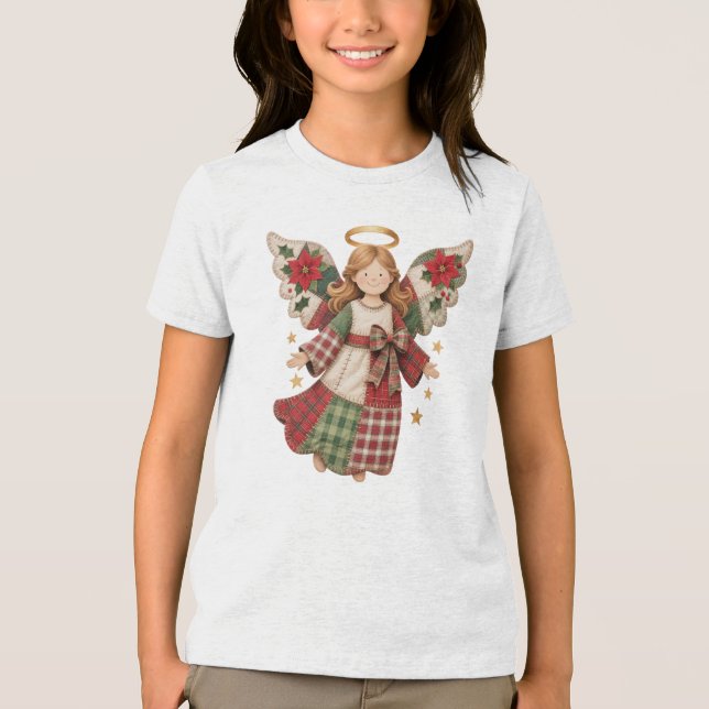 Christmas Angel with Golden Stars Tri-Blend Shirt (Front)
