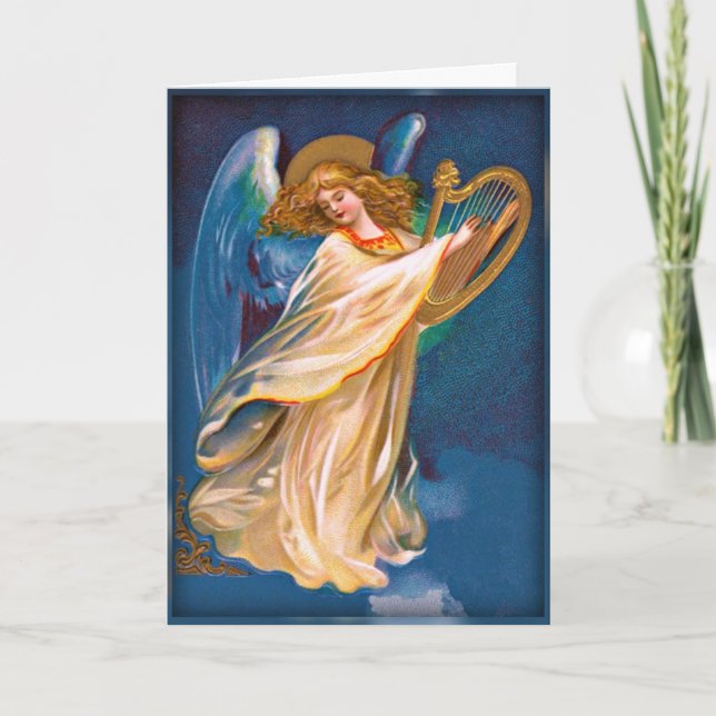 Christmas Angel with Harp Vintage Image Card (Front)