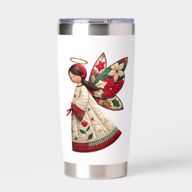 Christmas Angel with Holiday Flowers Insulated Tumbler (Front)