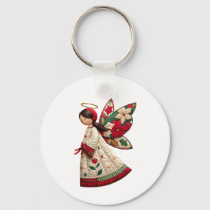 Christmas Angel with Holiday Flowers Keychain