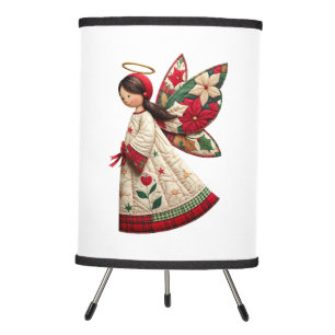 Christmas Angel with Holiday Flowers Tripod Lamp