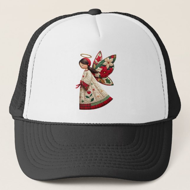 Christmas Angel with Holiday Flowers Trucker Hat (Front)
