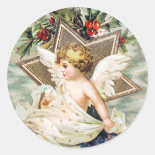 CHRISTMAS ANGEL WITH HOLLY ROUND Sticker