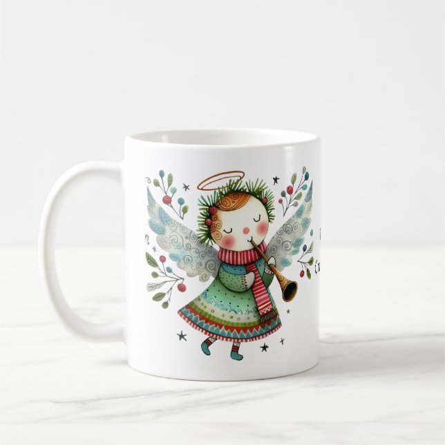 Christmas Angel with Horn Coffee Mug (Left)