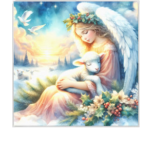 Christmas Angel with Lamb in Winter Peace Canvas Print