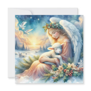 Christmas Angel with Lamb in Winter Peace Card