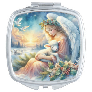 Christmas Angel with Lamb in Winter Peace Compact Mirror