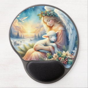 Christmas Angel with Lamb in Winter Peace Gel Mouse Pad
