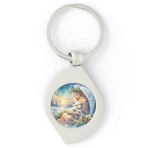 Christmas Angel with Lamb in Winter Peace Keychain
