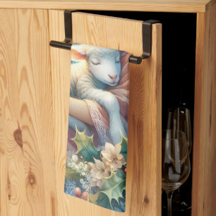 Christmas Angel with Lamb in Winter Peace Kitchen Towel