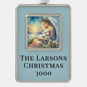 Christmas Angel with Lamb in Winter Peace Ornament