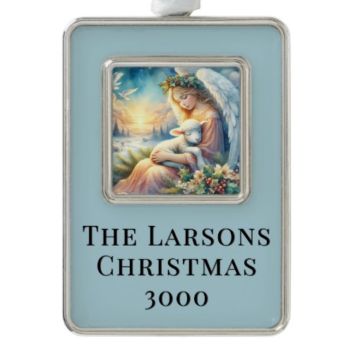 Christmas Angel with Lamb in Winter Peace Ornament
