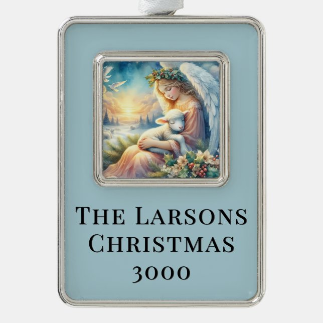 Christmas Angel with Lamb in Winter Peace Ornament (Front)