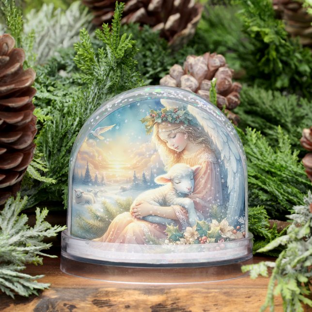 Christmas Angel with Lamb in Winter Peace Snow Globe (Winter)